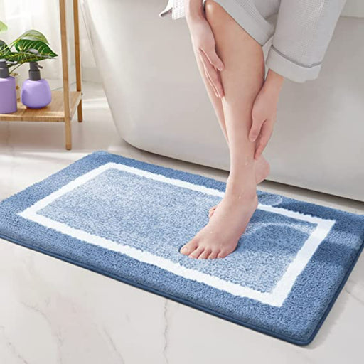 Blue Colored Non Slip Bath Mat-Soft and Water Absorbent Rug, Machine Washable Plush Mat for Bathroom, Laundry Room and Living Room - Grafton Collection