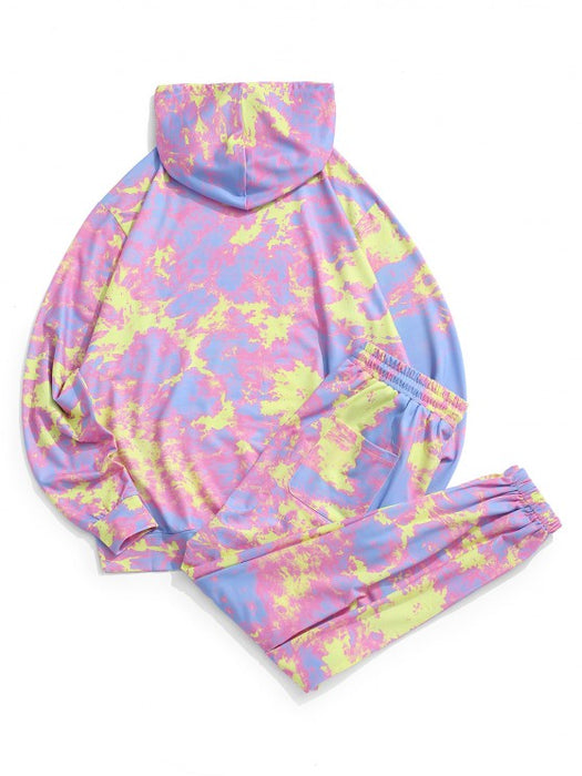 Letter Pattern Tie Dye Hoodie And Pants Set - Grafton Collection