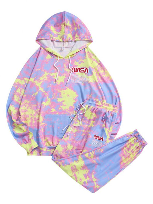 Letter Pattern Tie Dye Hoodie And Pants Set - Grafton Collection