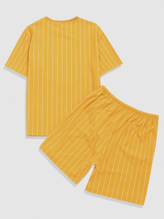 Stripe T Shirt And Shorts Two Piece Set