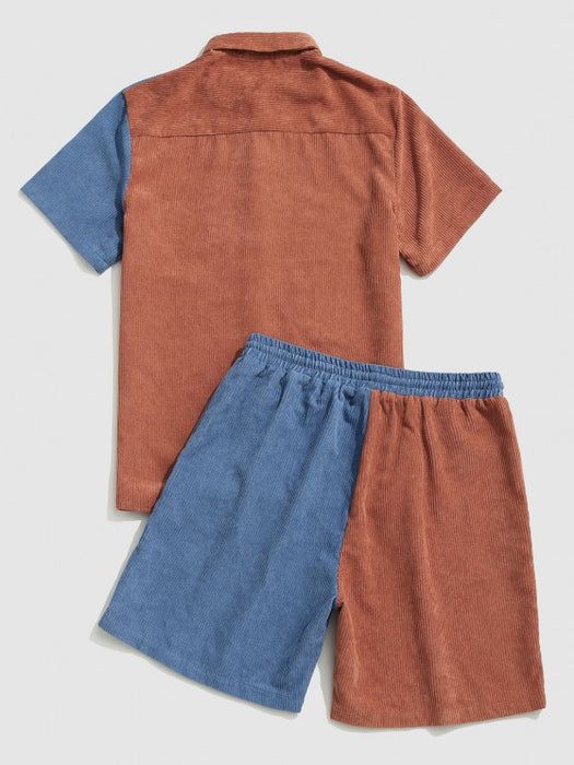 Two Tone Pocket Shirt And Shorts Set