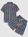 Striped Print Pocket Shirt And Shorts Set - Grafton Collection