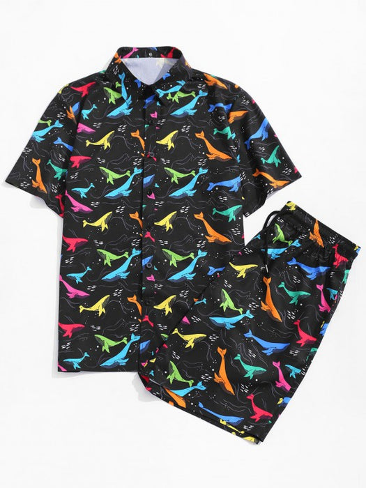 Colorful Print Shirt And Shorts