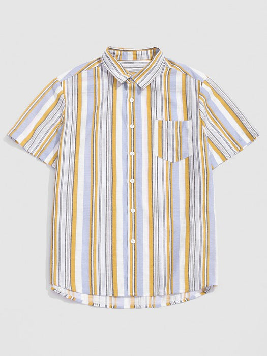 Striped Print Pocket Shirt And Shorts