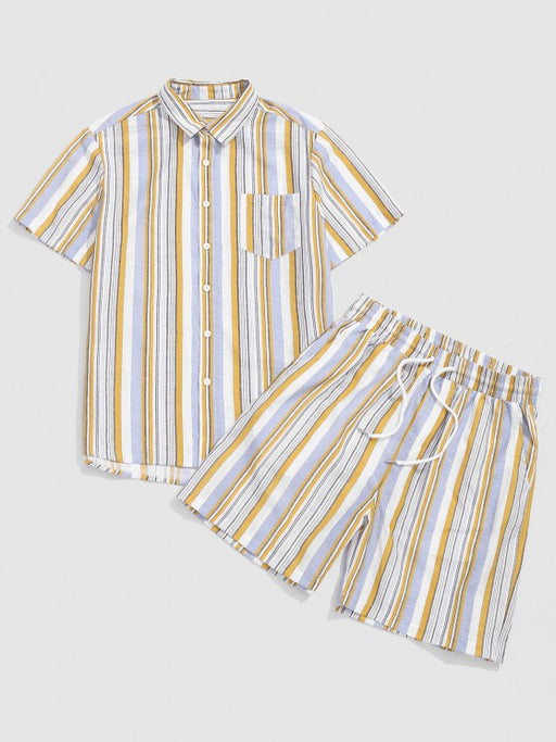 Striped Print Pocket Shirt And Shorts - Grafton Collection