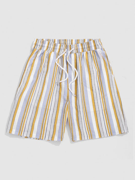 Striped Print Pocket Shirt And Shorts