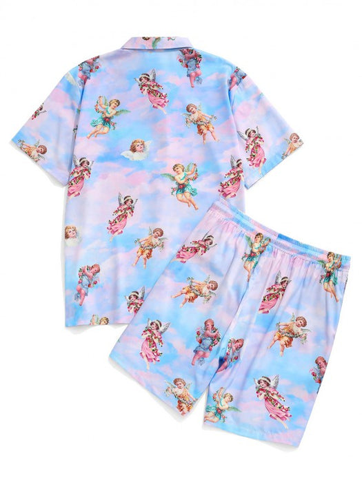 Floral Angel Printed Shirt And Shorts