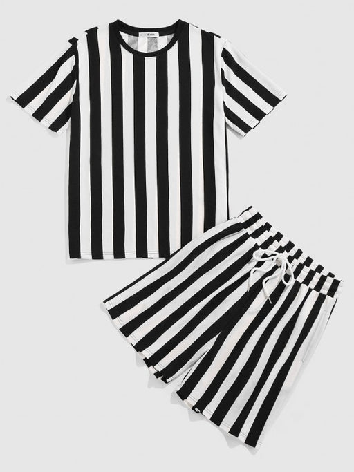 Contrast Striped Print T Shirt And Shorts - Grafton Collection