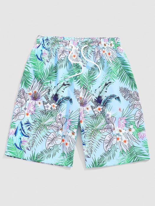 Flower Leaf Tropical Printed And Shorts