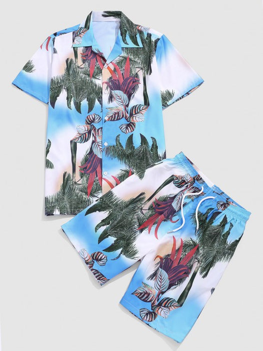 Palm Tree Leaf Printed Shirt And Shorts