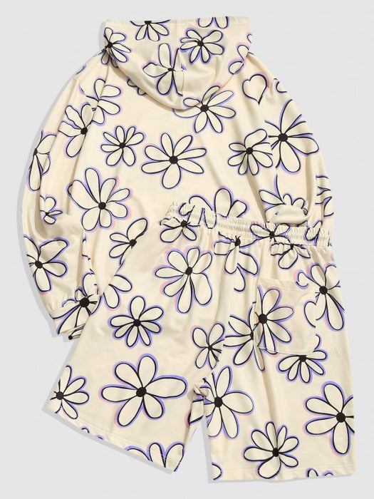 Flower Print Hoodie And Shorts