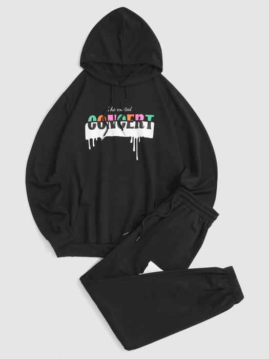 Letters Graphic Printed Hoodie And Sports Pants