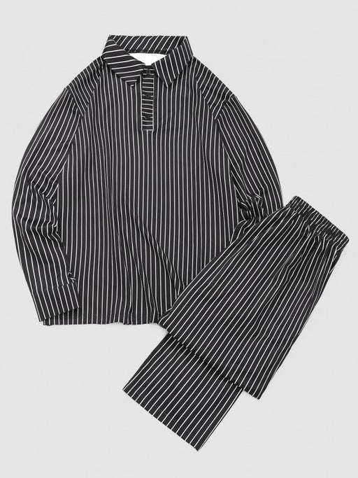 Striped Printed Collared T Shirt And Pant - Grafton Collection