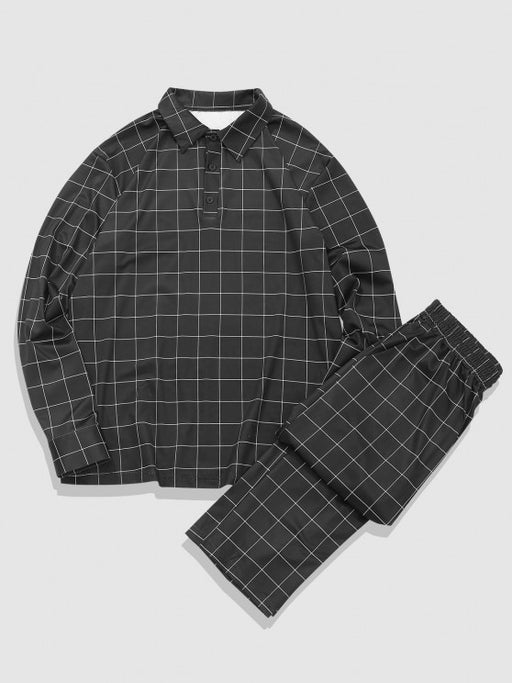 Grid Printed Collared T Shirt And Pant - Grafton Collection