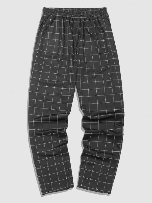 Grid Printed Collared T Shirt And Pant - Grafton Collection