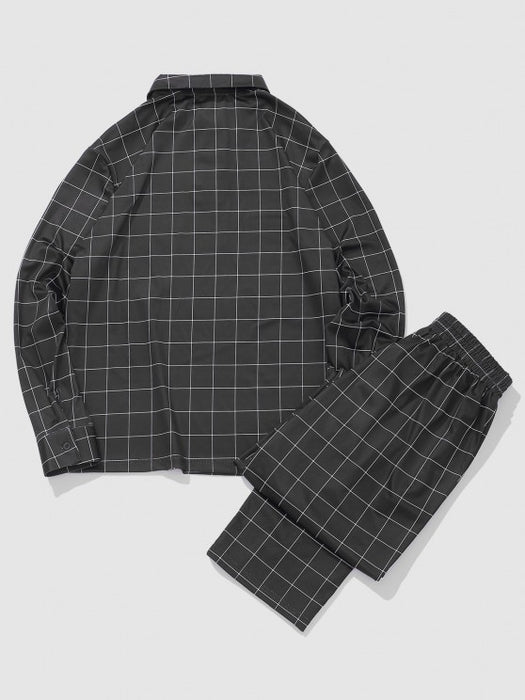 Grid Printed Collared T Shirt And Pant - Grafton Collection