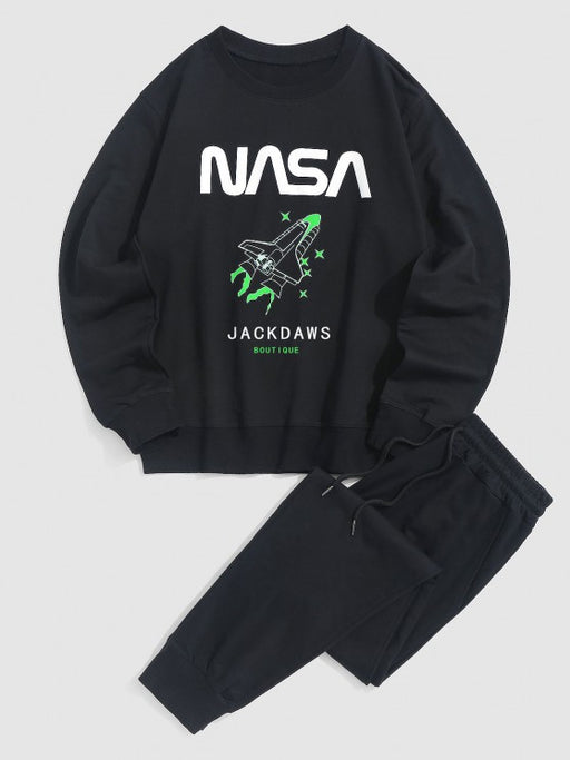 Letters Rocket Print Graphic Sweatshirt And Sweatpants - Grafton Collection
