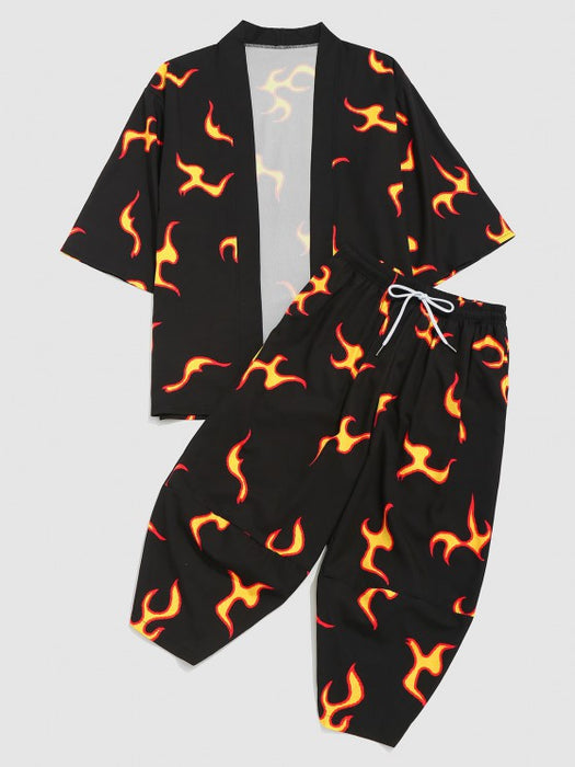 Flame Print Shirt And Cropped Pants Set - Grafton Collection