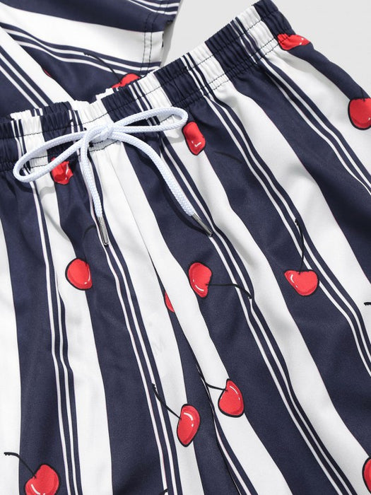 Cherry Stripe Shirt And Baggy Pants