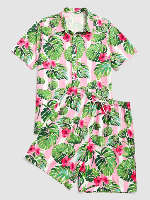 Stripe Tropical Flower Shirt And Shorts - Grafton Collection