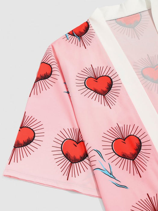 Printed Kimono Cardigan Shirt And Cropped Pants Set - Grafton Collection