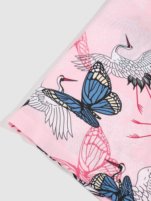 Flying Crane Butterfly Print Shirt And Shorts Set - Grafton Collection