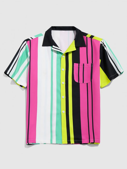 Striped Printed Pocket Shirt And Shorts Set - Grafton Collection