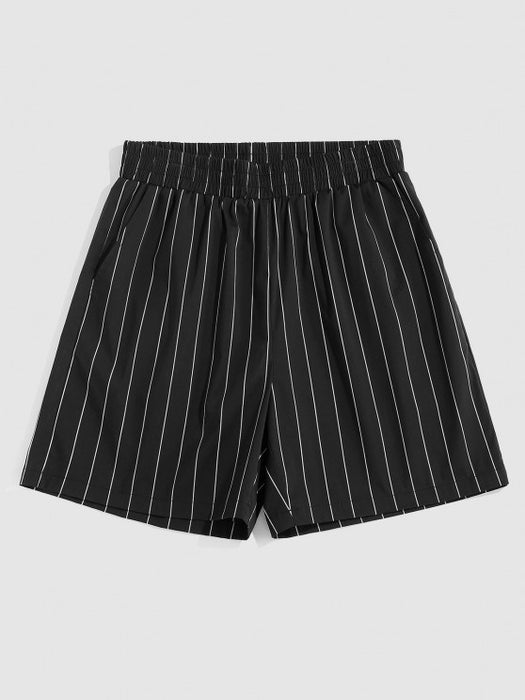 Stripe Long Sleeve Shirt And Shorts Set