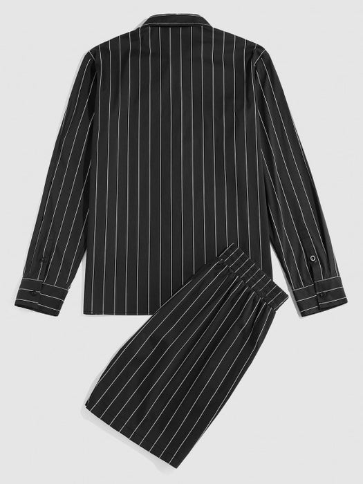Stripe Long Sleeve Shirt And Shorts Set