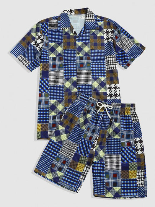 Houndstooth Patchwork Shirt And Shorts Set - Grafton Collection