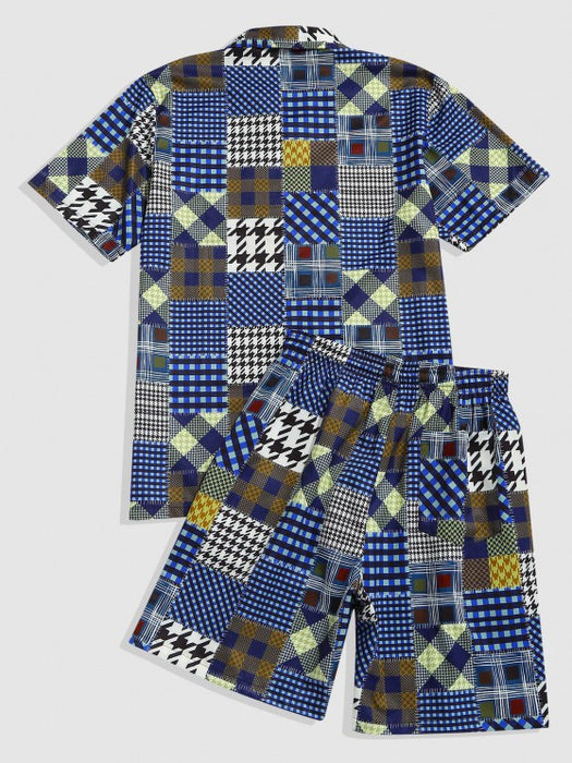 Houndstooth Patchwork Shirt And Shorts Set - Grafton Collection