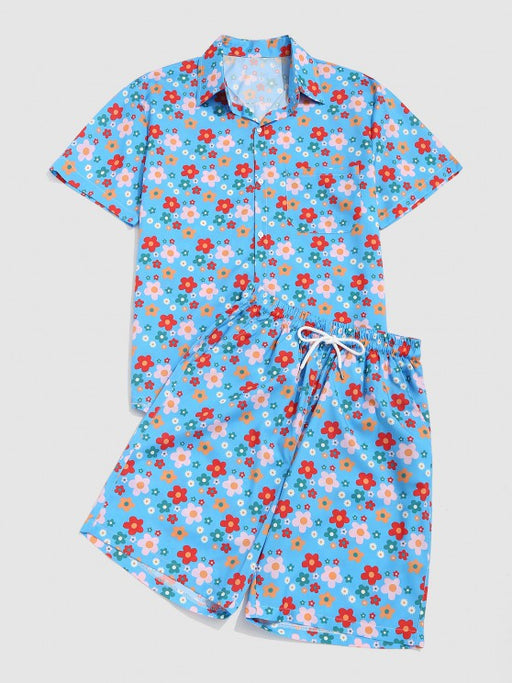 Allover Floral Print Shirt And Shorts Two Piece Set - Grafton Collection