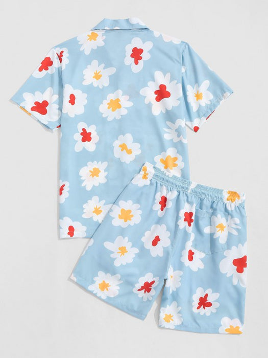 Flower Shirt And Drawstring Shorts Set - Grafton Collection