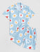 Flower Shirt And Drawstring Shorts Set - Grafton Collection