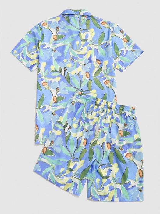 Flower Painting Vacation Shirt And Shorts Set