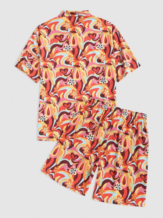 Floral Print Shirt And Pocket Shorts Set - Grafton Collection