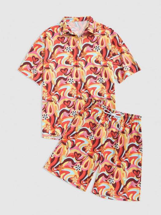 Floral Print Shirt And Pocket Shorts Set