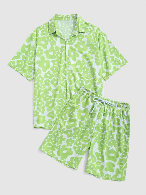 Floral Print Button Up Shirt And Pocket Shorts Set - Grafton Collection
