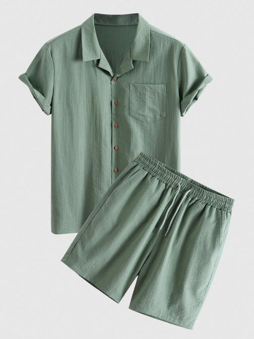 Button Up Collar Shirt And Drawstring Shorts - Grafton Collection