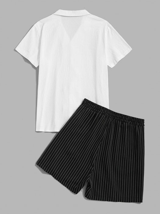 Textured Shirt And Striped Shorts Set - Grafton Collection