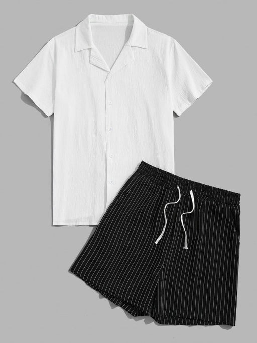 Textured Shirt And Striped Shorts Set - Grafton Collection