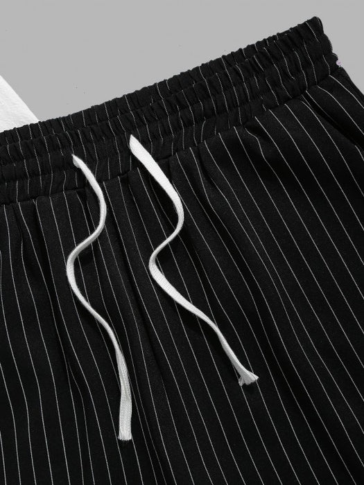 Textured Shirt And Striped Shorts Set