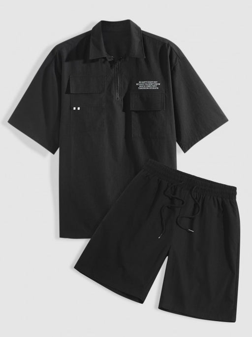 Two Piece Letter Cargo Shirt And Shorts - Grafton Collection
