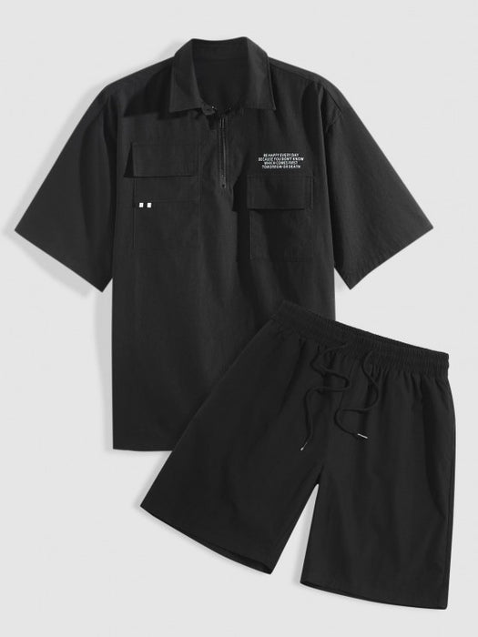 Two Piece Letter Cargo Shirt And Shorts