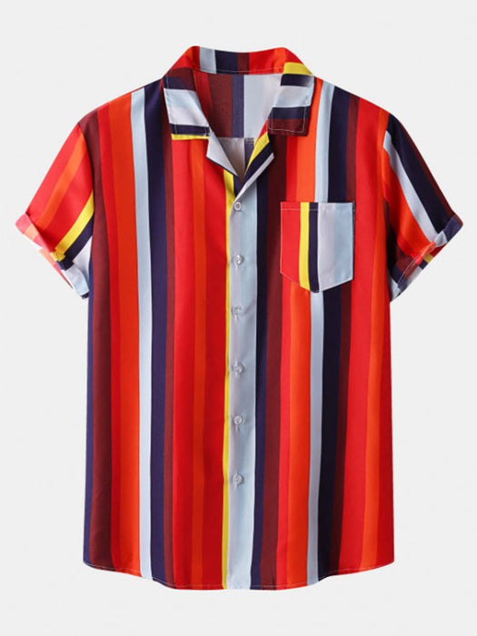 Striped Front Pocket Shirt And Shorts Set
