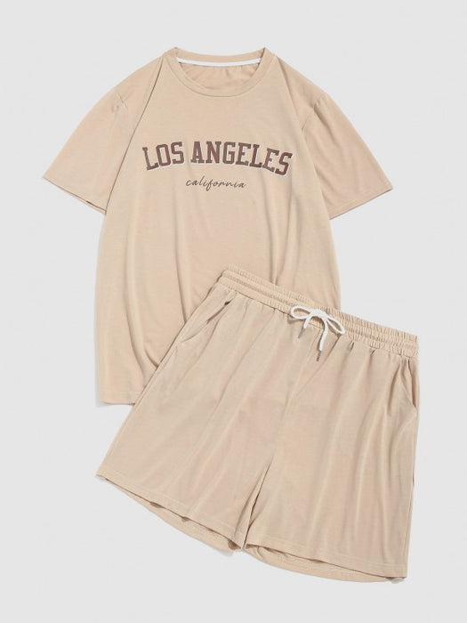 Los Angeles Printed T Shirt And Shorts Set