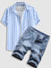 Striped Pattern Shirt And Denim Shorts Set - Grafton Collection