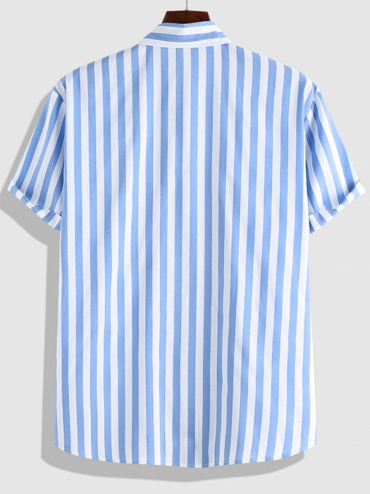 Striped Pattern Shirt And Denim Shorts Set