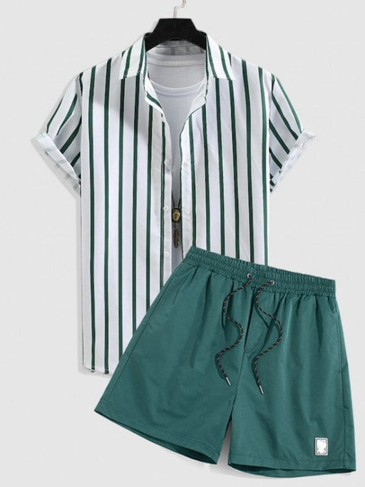 Button Up Striped Shirt And Shorts Set - Grafton Collection