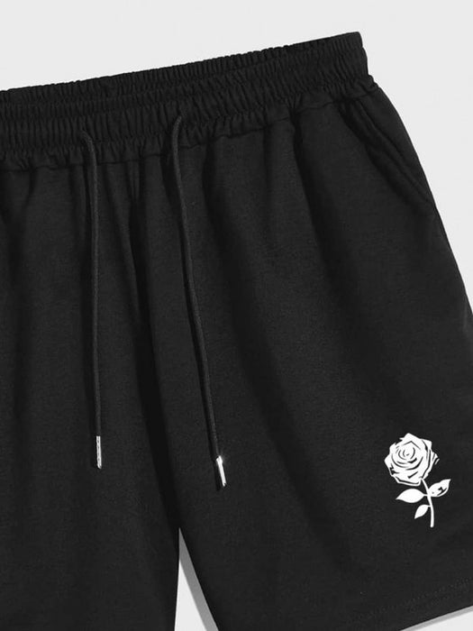 Drawstring Shorts And Rose Print T Shirt Set - Grafton Collection